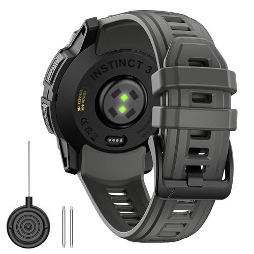 TiMOVO 22mm Armband Kompatibel mit Garmin Instinct 3 solar 45mm/Instinct 3 amoled 45mm, Bracelet Uhrenarmbänder Silikon Weich Sportarmband Sport Band Replacement Strap für Damen Herren, Graphite Grau von TiMOVO