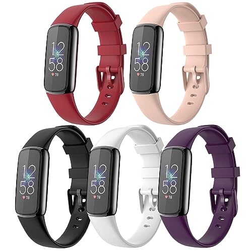 TiMOVO Armband Kompatibel mit Fitbit Luxe, Sport Ersatzarmband für Damen und Herren, Silikon Uhrenarmband für Luxe Special Edition Fitness Tracker, Groß, Schwarz/Dunkellila/Rot/Weiß/Pink von TiMOVO