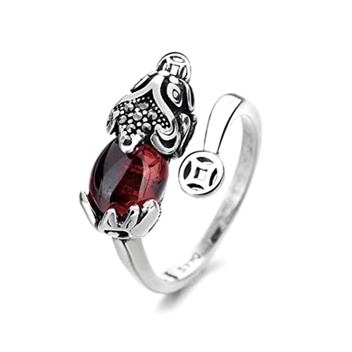 TiSkying Feng Shui Ring, Ruby Pixiu Mantra Schutzring Hände Ring des Reichtums Amulett Reichtum Einstellbarer Ring offen Glück Buddhistischer Schmuck Ring Männer Frauen von TiSkying