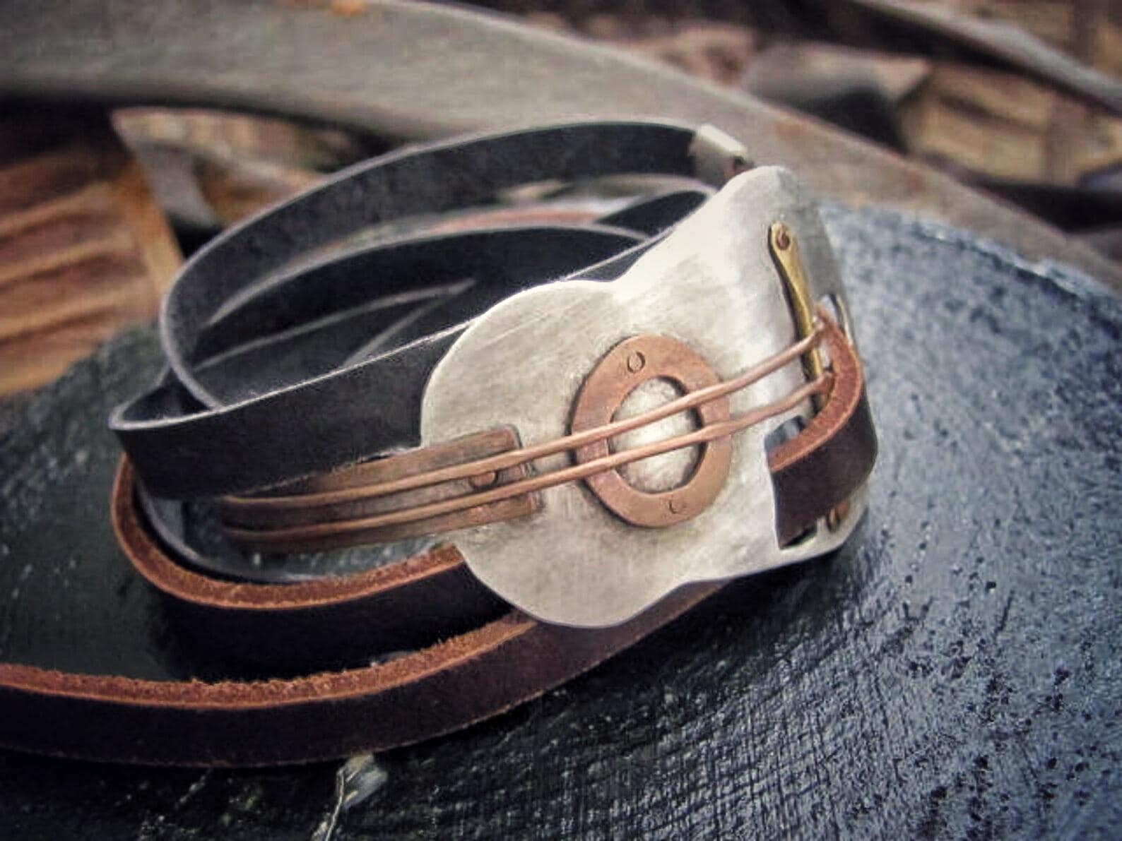 Gitarrenarmband, Lederarmband, Herrenarmband, Wickelarmband, Geschenk Für Musiker von TiViArt