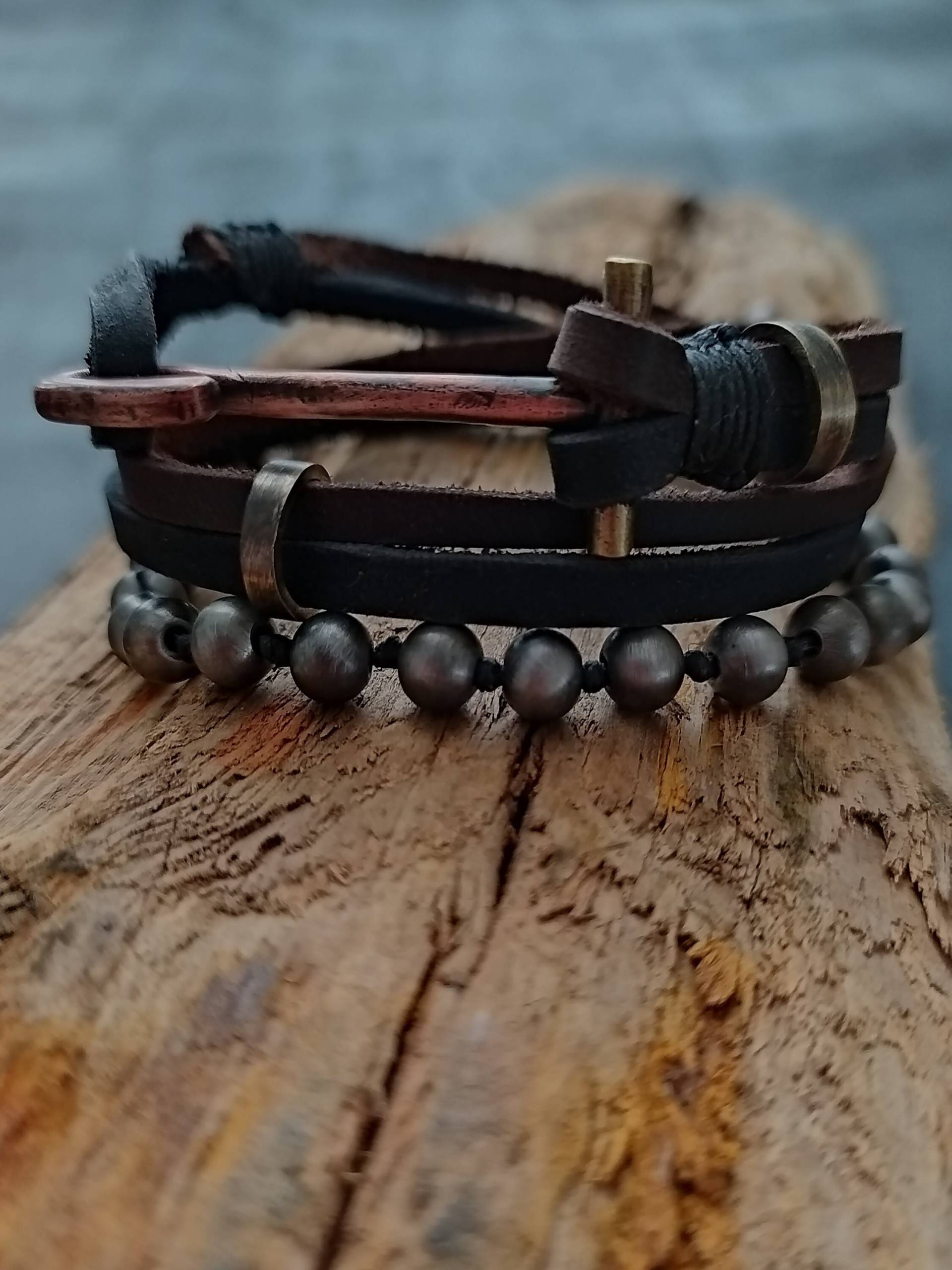 Hakenarmband Für Männer Lederarmband Hakenlederarmband Herren Paar Armbänder von TiViArt