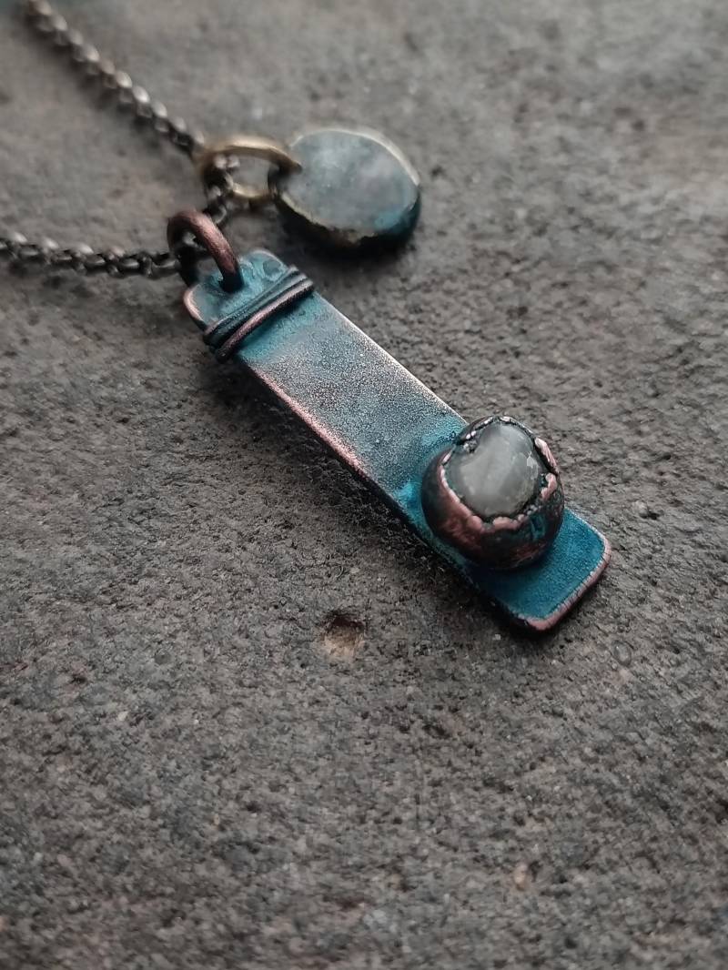 Herrenkette, Herrenanhänger, Herrenschmuck, Halskette Mit Kupferanhänger, Herrenschmuck-Anhänger, Messinganhänger, Blauer Patina von TiViArt