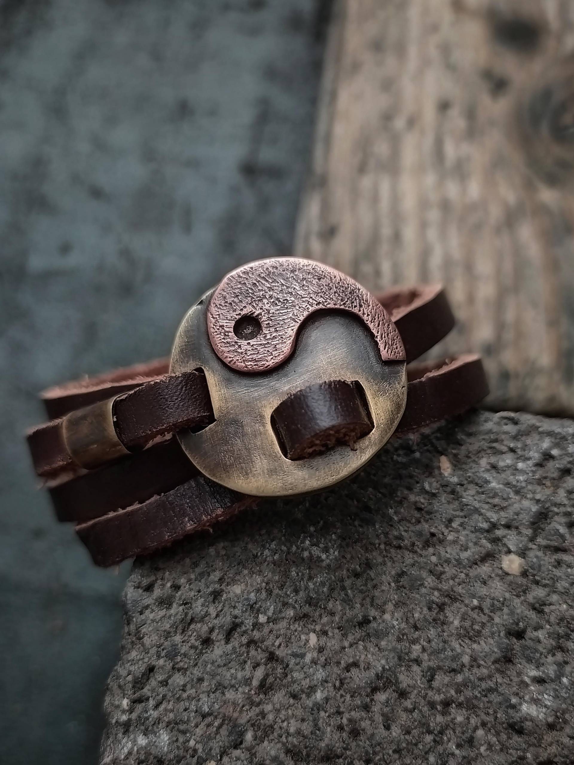 Herren-Lederarmband, Yin-Yang-Lederarmband, Braunes Lederarmband, Lederarmband Für Herren, Stammes-Lederarmband von TiViArt