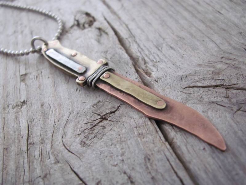 Messer Halskette Anhänger Schmuck Geschmiedeter Herren Geschmiedete Geschenk Männer von TiViArt