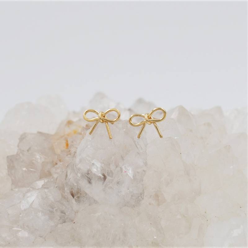 14K Solid Gold 3D Fliege Ohrringe Knoten Bogen Ohrstecker Bow-Se1003 von TiaJewel