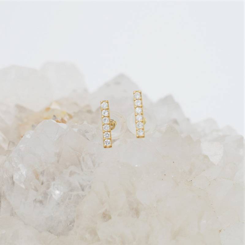 14K Solid Gold Mikro Pflastern Simulierte Diamant Bar Ohrringe Ohrstecker, Spaghetti Ohrstecker Mcrpbar-Sd1022 von TiaJewel