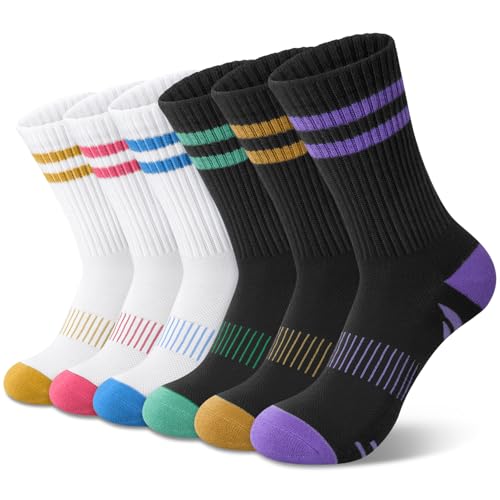 Tialfas Wandersocken 6 Paare Socken Damen Atmungsaktive Sportsocken Gepolsterte Knöchel Baumwolle Anti-Blasen Athletische Laufsocken Tennissocken Damen für Gym Outdoor Workout Sport von Tialfas