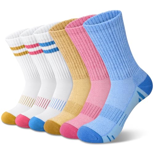 Tialfas Wandersocken 6 Paare Socken Damen Atmungsaktive Sportsocken Gepolsterte Knöchel Baumwolle Anti-Blasen Athletische Laufsocken Tennissocken Damen für Gym Outdoor Workout Sport von Tialfas