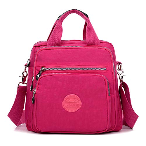 Mädchen Multifunktions wasserdichte Nylon Top Griff Handtasche Crossbody Satchel Handtasche Rucksack Nette Multi-Tasche Reißverschluss Travel Rucksack Tote (Pink) von TianMai