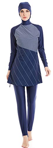 TianMai Heiße Neue Muslimische Bademode Islamischen Full Cover Frauen Kurzarm bescheidene Badeanzug Beachwear Burkini Lady Rash Schutz Surfen Anzug Kostüm (Blau-2, Int'l 3XL (EU-Größe 44-46)) von TianMai