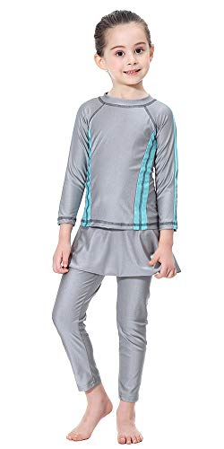 TianMai Mädchen Kinder Muslimische Bademode Islamische Schwimmanzug Badeanzug Burkini Muslim Swimwear (Grau, 130cm) von TianMaiGeLun