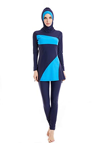 TianMai Neue Muslimische Bademode Muslim Islamischen Bescheidene Full Cover Badebekleidung Modest Swimwear Beachwear Burkini für Frauen (Blau 1, Int'l S (EU-Größe 34-36)) von TianMai