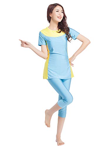 TianMaiGeLun Bescheidene Bademode für Damen Rashguard Kurzarm Bademode Bescheidenheit Badeanzug Surfanzug Burkini, himmelblau, 6X-Large von TianMaiGeLun