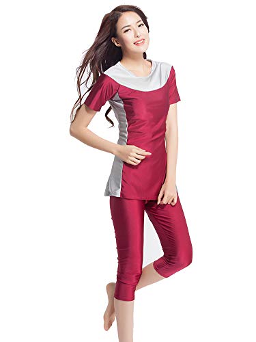 TianMaiGeLun Bescheidene Bademode für Damen Rashguard Kurzarm Bademode Bescheidenheit Badeanzug Surfanzug Burkini, rot, 6X-Large von TianMaiGeLun