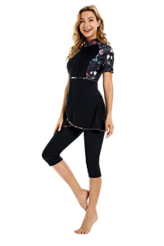 TianMaiGeLun Modest Badeanzug Damen Rash Guard Kurzarm Bademode Modesty Badeanzug Surfanzug Burkini (M, T2) von TianMaiGeLun