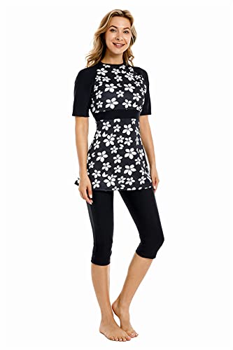 TianMaiGeLun Modest Badeanzug Damen Rash Guard Kurzarm Bademode Modesty Badeanzug Surfanzug Burkini (M, T4) von TianMaiGeLun