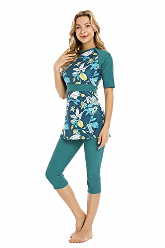 TianMaiGeLun Modest Badeanzug Damen Rash Guard Kurzarm Bademode Modesty Badeanzug Surfanzug Burkini (XL, T5) von TianMaiGeLun