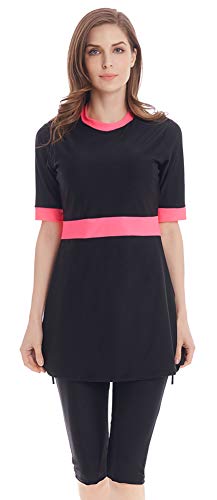 TianMaiGeLun Muslimische Badeanzüge für Frauen Mädchen Islamischer Badeanzug Surfen kurze Ärmel bescheidene Bademode Burkini - Pink - Small von TianMaiGeLun