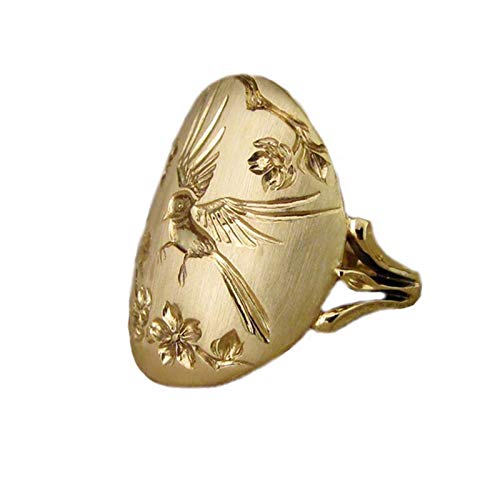 Alter Modering im Stil von Blumen und Vögeln Tiefdruck Größe 6-10 Der Ringe Merchandise (Gold, 6) von TianWlio