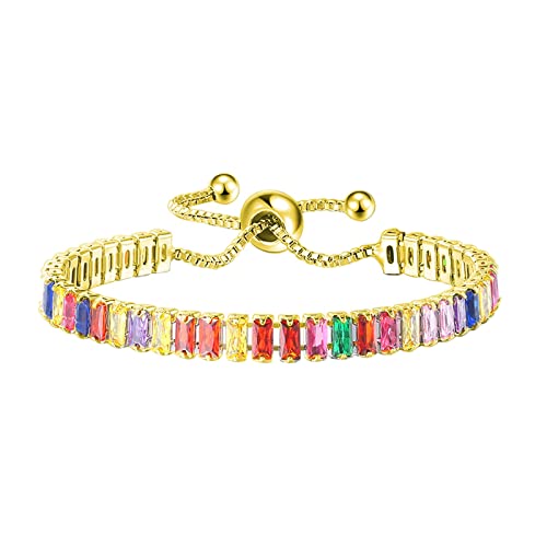 Armband für Frau Armkette Edelstahl Bracelet Glückliches buntes Strass-Armband voller -Blütenblatt-Armband geometrische Form Strass-Armband Armband Damen Valentinstag Geburtstags (Gold, One Size) von TianWlio