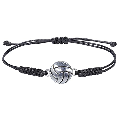 Damen Armband Zirkonia Armkette Charm Armband Volleyball-Armband, verstellbar, Volleyball-Charm, Legierungsarmband, Junge, Mädchen, Teenager, Geschenk, Damen Anhänger Verstellbar (Black, One Size) von TianWlio