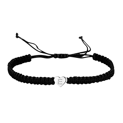 Personalisiertes Armband mit 26 Initialen, Kupfer, Herz, Buchstabe, gewebtes Armband, zierliches Herz-Charm-Armband, gewebtes Armband für Männer, Frauen, Mädchen Fitness Armband Herren (E, One Size) von TianWlio