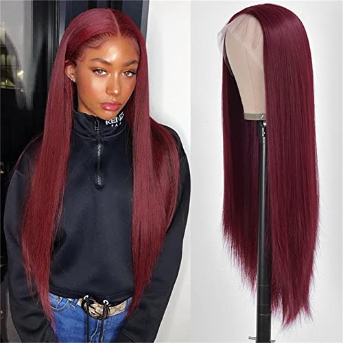 Straight Lace Front Wig Human Hair Echthaar Perücke Lace Closure Human Hair Frauen Lange Gerade Mittelteil Perücken Kunsthaar hitzebeständiges Faserhaar für Party Cosplay Perücke von TianWlio