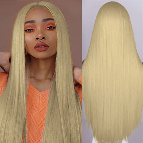 Straight Lace Front Wig Human Hair Echthaar Perücke Lace Closure Human Hair Frauen Lange Gerade Mittelteil Perücken Kunsthaar hitzebeständiges Faserhaar für Party Cosplay Perücke von TianWlio