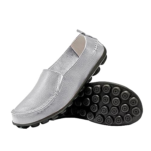 TianWlio Damen Ballerina Flache Weich Schuhe Runde Zehe Weich Niedriger Keil Slip On Walking für Frauen Sandalen Sommer Abendkleid Slip On Pantoffeln (Silver, 37) von TianWlio