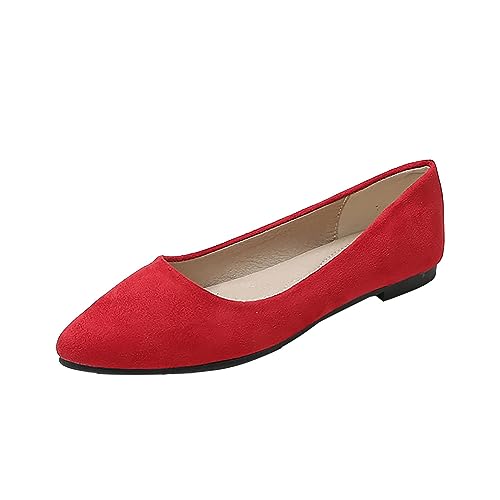 TianWlio Damen Ballerina Flache Weich Schuhe Runde Zehe Weich Niedriger Keil Slip On Walking für Frauen Sommerlatschen Slipper Freizeitschuhe (Red, 39) von TianWlio