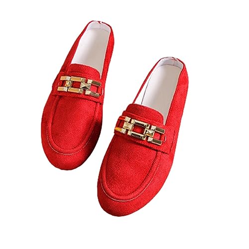 TianWlio Damen Ballerina Flache Weich Schuhe Runde Zehe Weiche Wanderschuhe Flache Loafer mit Gummisohle Slip On Ballettschuhe Damenschuhe Hochzeits Loafers (Red, 39) von TianWlio