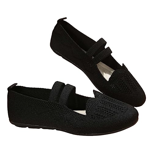 TianWlio Damen Ballerinas Pumps Bequeme Schuhe Classic Slip on Flache Arbeitsschuhe Ballerina Geschlossene Sommerlatschen Slipper Freizeitschuhe (Black, 39) von TianWlio