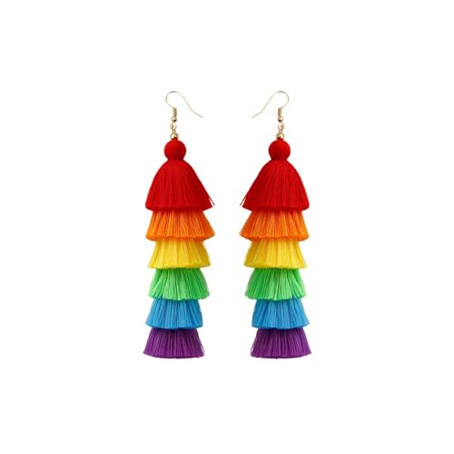 TianWlio Damen Edelstahl Ohrringe Wasserfester Schmuck Böhmische Urlaubsohrringe Bunter Regenbogen Retro Langer Stil Abnehmen europäischer und amerikanischer Ohrringe Damen Ohrschmuck (Red, One Size) von TianWlio