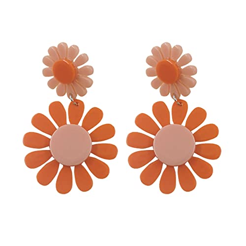 TianWlio Damen Edelstahl Ohrringe Wasserfester Schmuck Gänseblümchen-Ohrringe für Frauen Orange Flower Drop Dangle Boho Ohrring Schmuck Acryl Ohrringe Geschenke für Ohrringe Damen (Orange, One Size) von TianWlio