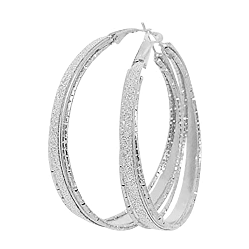 TianWlio Damen Edelstahl Ohrringe Wasserfester Schmuck Retro große Kreis mattierte Ohrringe dünn baumeln elegante Strass Ohrringe Hochzeit Ohrringe für Frauen Ohrringe Damen (Silver, One Size) von TianWlio