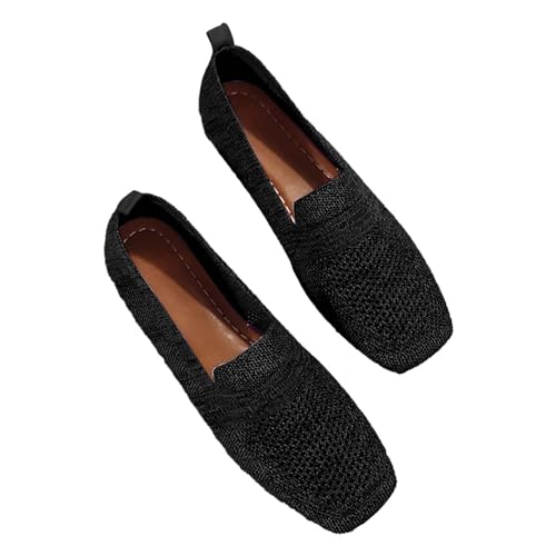 TianWlio Damen Klassische Ballerinas Profilsohle Flach Komfort Mary Jane Schuhe Weicher Rutschfester Gummisohle Halbschuhe Loafers Fahren Hausschuhe rutschfest (Black, 43) von TianWlio