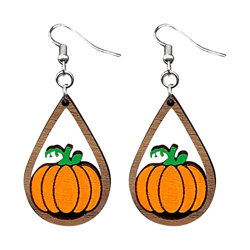 TianWlio Damen Ohrringe aus langlebigem Edelstahl -Kürbis-Ohrringe Nette Ohrring-hohle Wasser-Tropfen-Holz-Ohrringe Ohrringe Anhänger Schmuck Party Hochzeit (Orange, One Size) von TianWlio