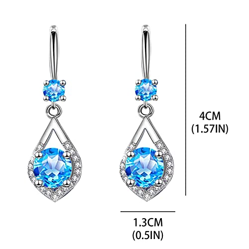 TianWlio Damen Ohrringe aus langlebigem Edelstahl Mikro-eingelegte weibliche Ohr-Zirkon-Tropfen-Ohrringe Mittellange Ohrringe Weibliche Haken-Ohrringe Ohrringe Damen Ohrschmuck (Blue, One Size) von TianWlio