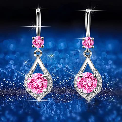 TianWlio Damen Ohrringe aus langlebigem Edelstahl Mikro-eingelegte weibliche Ohr-Zirkon-Tropfen-Ohrringe Mittellange Ohrringe Weibliche Haken-Ohrringe Ohrringe Damen Ohrschmuck (Pink, One Size) von TianWlio