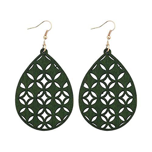 TianWlio Damen Ohrringe aus langlebigem Edelstahl Mode Holz ausgehöhlt Ohrringe Ohrringe Tropfen Ohrringe Bunte Wassertropfen Ohrringe aus Holz Ohrringe Damen Ohrschmuck Zirkonia (Green, One Size) von TianWlio