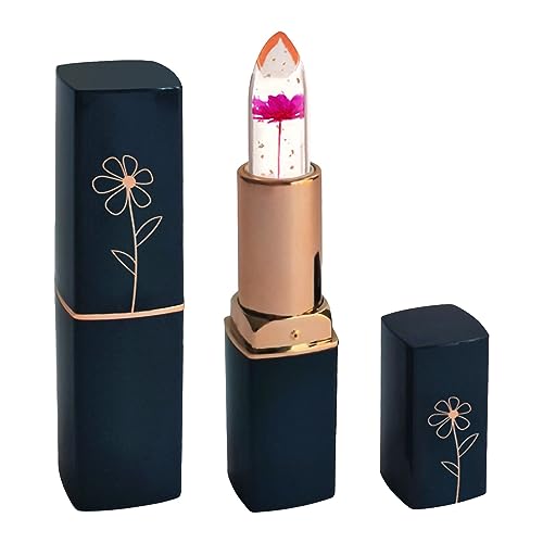 TianWlio Damen Schminke Frauen Make Up Flüssiger Lipstick Dunkelblaue Röhre, transparenter, getrockneter Blumen-Lippenstift, Blattgold-Gelee, Farbwechsel, Lippenbalsam Wasserdichte Langlebige von TianWlio