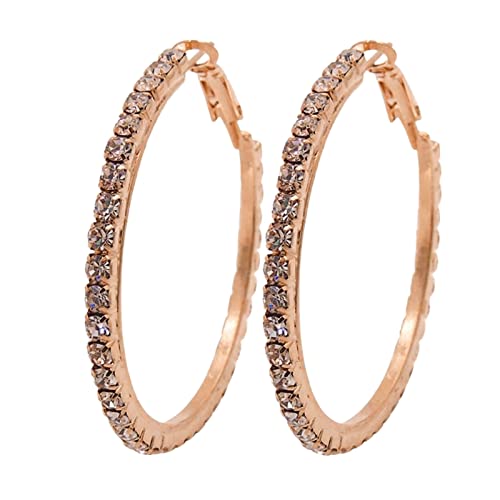 TianWlio Frauen Ohrstecker Schmuck Geschenk 4 cm großer Kreis Strass Ohrringe dünn baumeln elegante Strass Ohrringe für Frauen Hochzeit Frauen Ohrringe Ohrringe Trendy Frauen (Rose Gold, One Size) von TianWlio