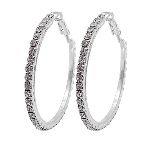 TianWlio Frauen Ohrstecker Schmuck Geschenk 4 cm großer Kreis Strass Ohrringe dünn baumeln elegante Strass Ohrringe für Frauen Hochzeit Frauen Ohrringe Ohrringe Trendy Frauen (Silver, One Size) von TianWlio