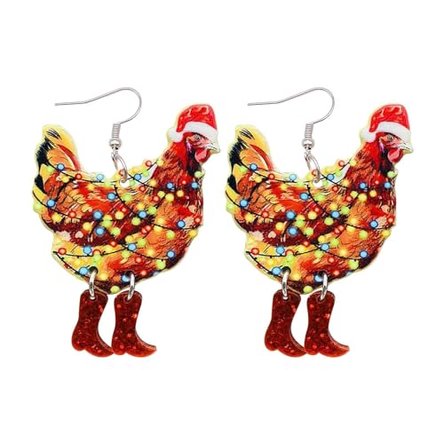 TianWlio Frauen Ohrstecker Schmuck Geschenk Paar lustige Damen-Ohrringe im Huhn-Stil, niedliche Cartoon-Weihnachtshühner-Ohrringe, stilvolle Tier-Ohrringe, geeignet für Ohrringe Damen (Red, One Size) von TianWlio