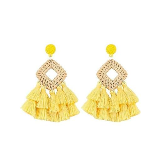 TianWlio Frauen Ohrstecker Schmuck Geschenk Rattan Quaste handgemachte lange quadratische Ohrringe Damenschmuck Ohrringe Damen Ohrhänger Ohrschmuck (Yellow, One Size) von TianWlio