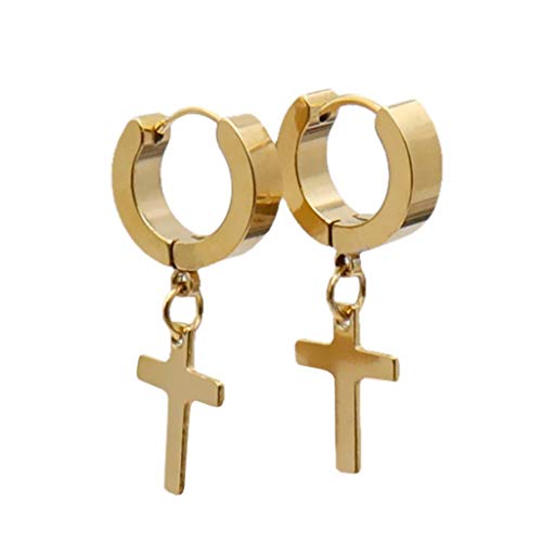 TianWlio Frauen Ohrstecker Schmuck Geschenk Unisex-Creolen aus Edelstahl mit kreuzförmigem Anhänger Ohrringe Damen Ohrhänger Ohrschmuck (Gold, One Size) von TianWlio