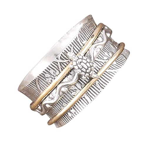 TianWlio Galvanik Zweifarbige Retro-Drehring-Ring-Schildkröten-Mode-Drehstreifen-Ringe Persönlichkeit Ring Vintage Look Damen Schmuck Ring-Set für Damen und Mädchen (E, One Size) von TianWlio