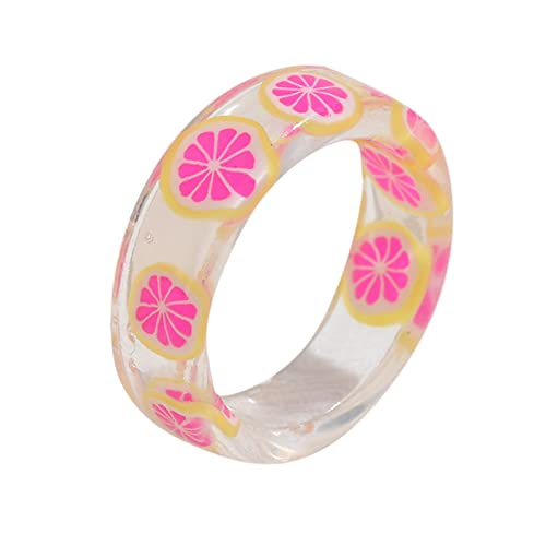 TianWlio Harz-Set Bunte Sommerringe Knöchelringe Niedliche Acrylringe Ringe Silber 925 Breit (D, One Size) von TianWlio