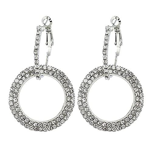 TianWlio Mode Kristall Strass Ohrringe Schmuck Geschenke Frauen-Goldohrring-Luxusfunkeln-Art- und Weiseohrring-Roségold-runde silberne Ohrringe Ohrhänger Hochzeit Abschlussball (Silver, One Size) von TianWlio