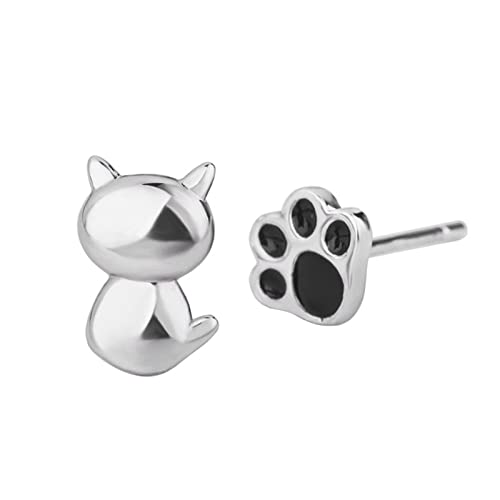 TianWlio Mode Kristall Strass Ohrringe Schmuck Geschenke Katze-Ohrstecker für Frauen, asymmetrisch, niedlich, weiblicher Ohrring, entzückendes Ohr-Accessoires, Ohrhänger Hochzeit (Black, One Size) von TianWlio